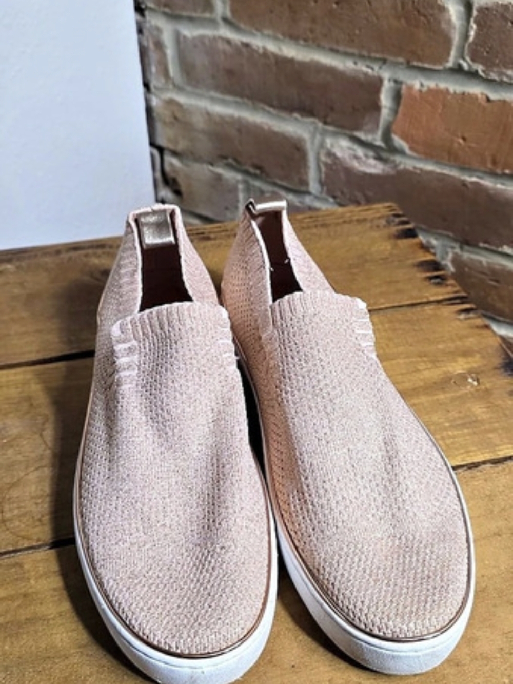 Michael Kors Skyler Rose Gold Lurex Knit Slip On Sneakers 9M